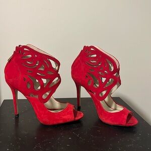 Red Karen Millen open-toed booties, size 37